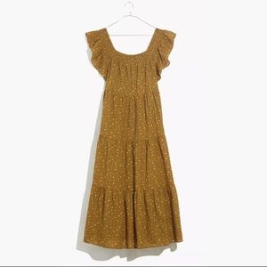 MADEWELL Olive Daisy Stitch Ruffle-Sleeve Tiered midi dress - M